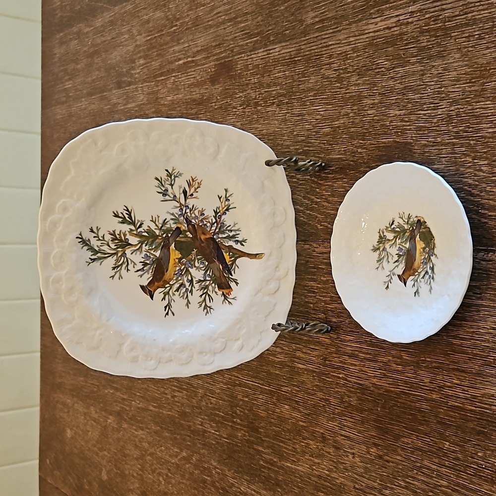 Alfred Meakin England Cedar Bird #43 Square Luncheon Plate and Saucer